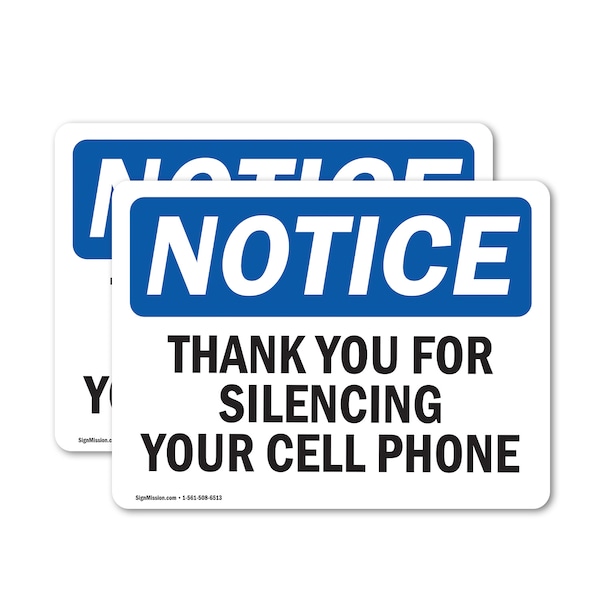 Signmission Thank You For Silencing Cell Phone, 10 in W x Rectangle, Vinyl Decal OS-2PACK-NS-D-710-L-16651 - main